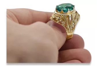 Ring Vintage Schmuck Emerald 8K Gelbgold vrc031x-em Art Deco Sowjetischer UdSSR -Art-Déco-Schmuckstil